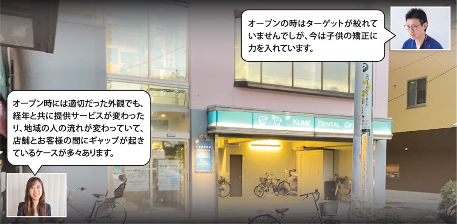 オープン時には適切だった外観でも、経年と共に提供サービスが変わったり、地域の人の流れが変わっていて、店舗とお客様の間にギャップが起きているケースが多々あります。